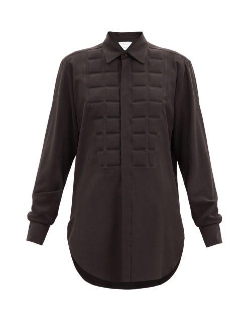 Matchesfashion.com Bottega Veneta - Quilted Silk Crepe De Chine Shirt - Womens - Brown
