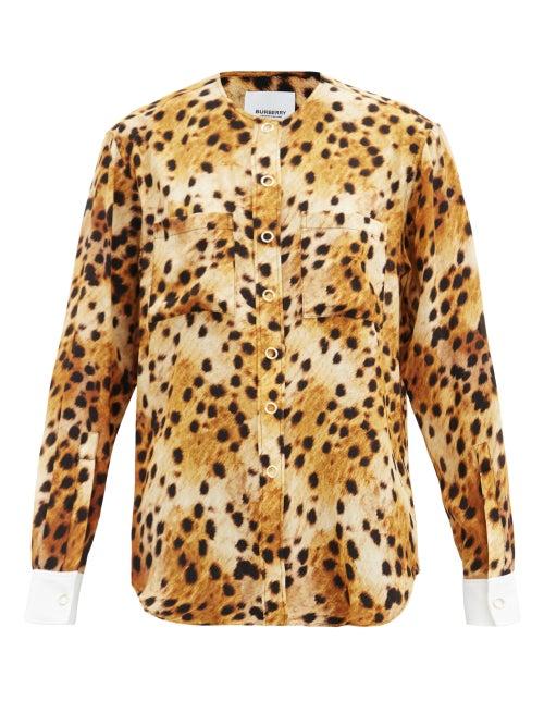 Matchesfashion.com Burberry - Contrast-cuff Leopard-print Silk Blouse - Womens - Animal