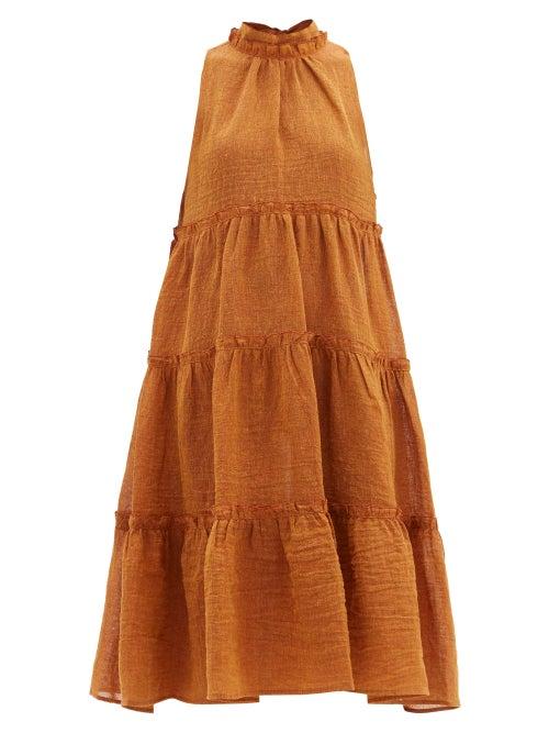 Matchesfashion.com Lisa Marie Fernandez - Erica Tiered Linen-blend Dress - Womens - Orange