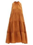 Matchesfashion.com Lisa Marie Fernandez - Erica Tiered Linen-blend Dress - Womens - Orange