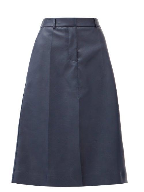 Matchesfashion.com Stella Mccartney - Alisha High-rise Faux-leather Midi Skirt - Womens - Navy