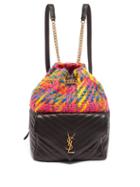 Saint Laurent - Ysl-plaque Tweed And Leather Backpack - Womens - Pink Multi