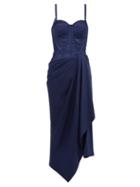 Matchesfashion.com Alexander Mcqueen - Corset Draped Satin Dress - Womens - Dark Blue