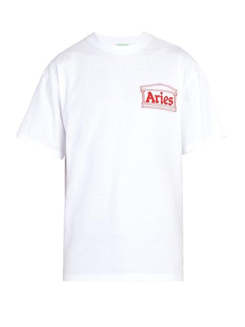 Matchesfashion.com Aries - Logo Print Long Sleeved Cotton T Shirt - Mens - White