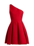 Matchesfashion.com Valentino - One Shoulder Wool Blend Skater Dress - Womens - Red