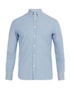 Matchesfashion.com Maison Kitsun - Logo Embroidered Cotton Shirt - Mens - Blue