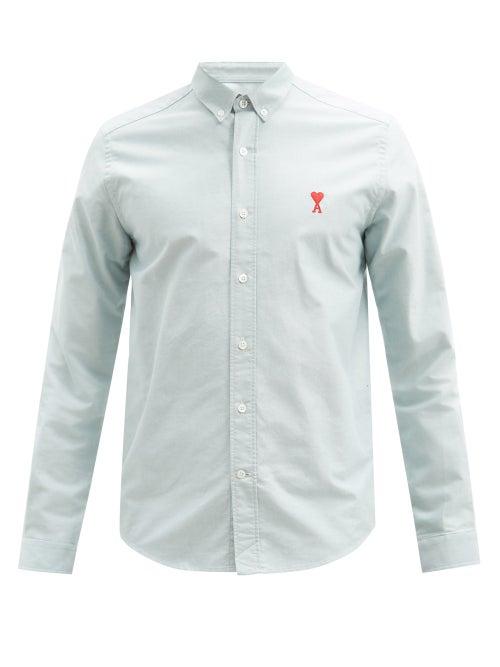Matchesfashion.com Ami - Ami De Caur-logo Cotton-poplin Shirt - Mens - Light Green