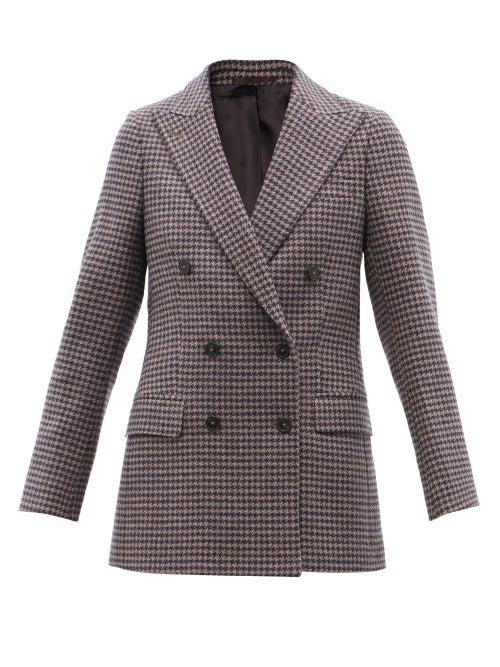 Ladies Rtw Officine Gnrale - Manon Double-breasted Houndstooth Wool Blazer - Womens - Brown Navy