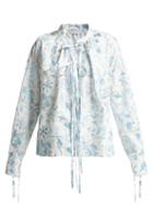 Matchesfashion.com Osman - Jacky Embroidered Linen Shirt - Womens - Blue Multi