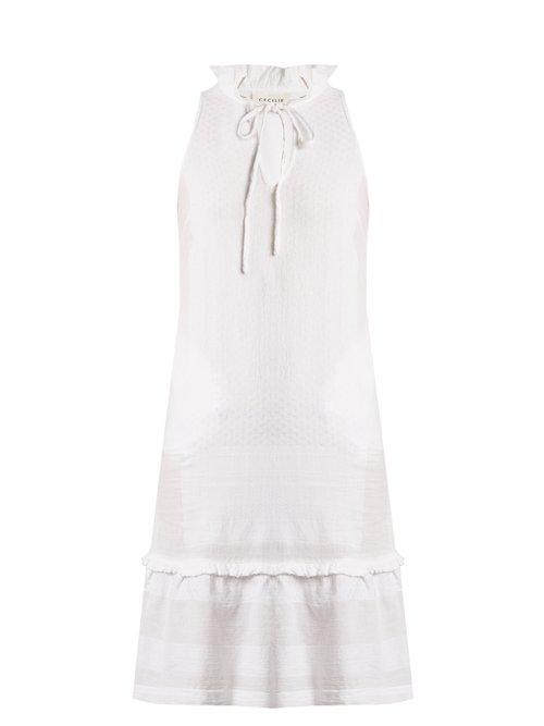 Matchesfashion.com Cecilie Copenhagen - Tie Neck Scarf Jacquard Cotton Dress - Womens - White