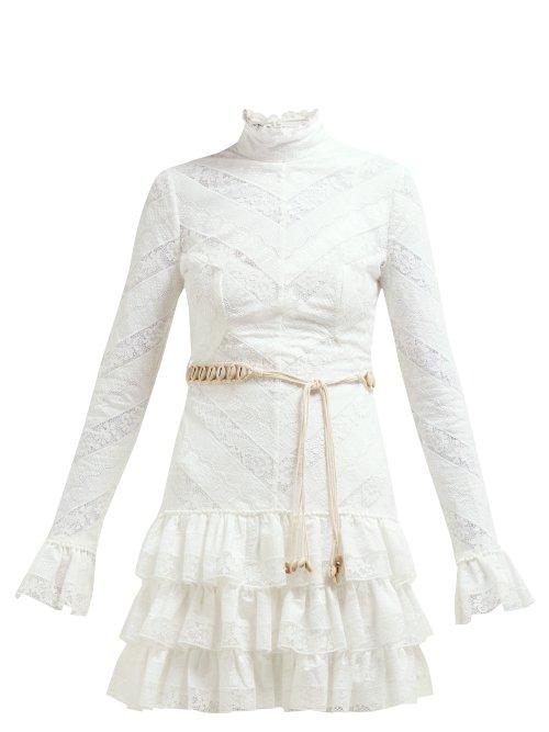Matchesfashion.com Zimmermann - Veneto Perennial Lace Panel Tiered Mini Dress - Womens - White