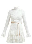 Matchesfashion.com Zimmermann - Veneto Perennial Lace Panel Tiered Mini Dress - Womens - White