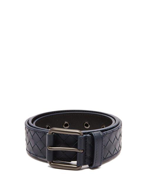 Matchesfashion.com Bottega Veneta - Intrecciato Leather Belt - Mens - Navy