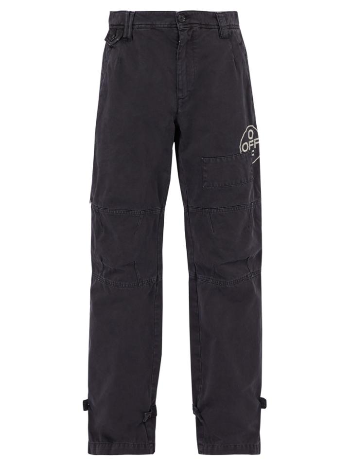 Off-white Logo-embroidered Cotton Chino Trousers