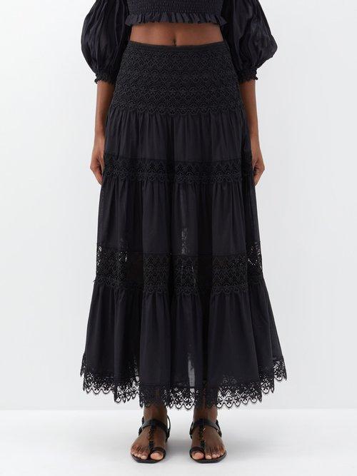 Charo Ruiz - Silke Guipure-lace Cotton-blend Skirt - Womens - Black