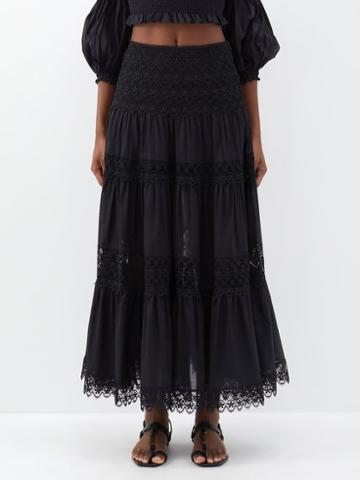 Charo Ruiz - Silke Guipure-lace Cotton-blend Skirt - Womens - Black