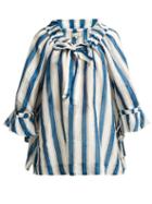 Matchesfashion.com Lee Mathews - Watson Striped Linen Blouse - Womens - Blue