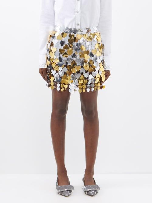 Paco Rabanne - Heart Chainmail Mini Skirt - Womens - Silver Gold