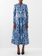 Emilia Wickstead - Brita Botanical-print Taffeta-faille Midi Dress - Womens - Blue Print