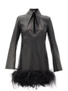 Matchesfashion.com 16arlington - Michelle Feather-trim Leather Mini Dress - Womens - Black