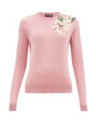 Matchesfashion.com Dolce & Gabbana - Floral Appliqud Silk Sweater - Womens - Pink