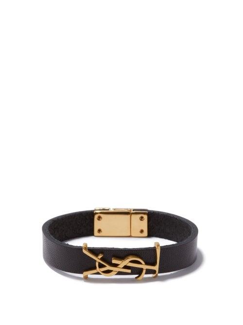 Saint Laurent - Ysl-plaque Leather Bracelet - Womens - Black