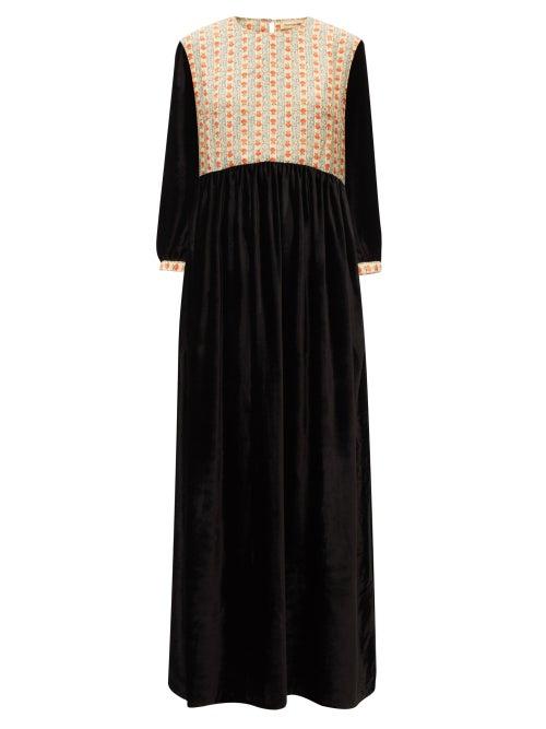 Muzungu Sisters - Touba Silk-blend Velvet Dress - Womens - Black Brown Multi