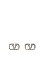Matchesfashion.com Valentino - V Logo Crystal Embellished Earrings - Womens - Black