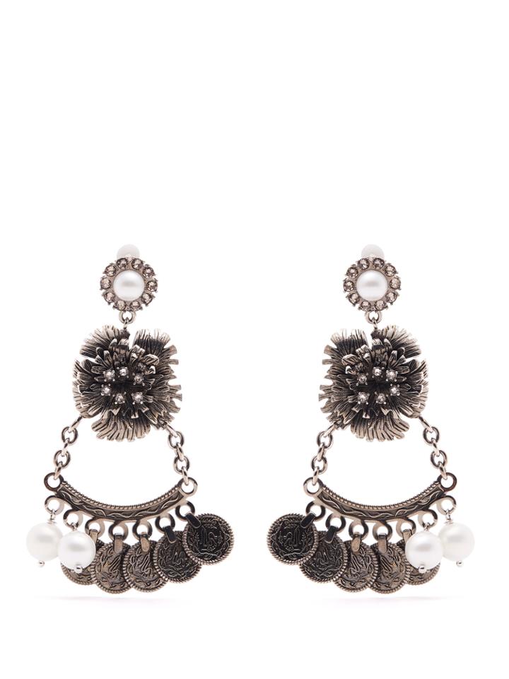 Erdem Faux-pearl Flower-drop Clip-on Earrings