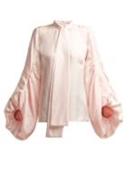 Matchesfashion.com Andrew Gn - Gathered Balloon Sleeve Silk Blouse - Womens - Light Pink
