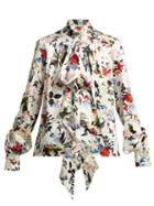 Matchesfashion.com Erdem - Lucien Floral Print Silk Satin Blouse - Womens - White Multi