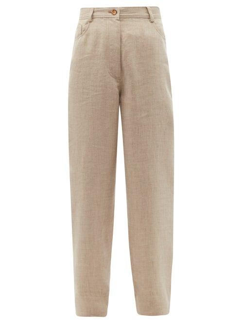 Matchesfashion.com Acne Studios - High-rise Hemp-blend Fil--fil Wide-leg Trousers - Womens - Beige