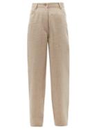 Matchesfashion.com Acne Studios - High-rise Hemp-blend Fil--fil Wide-leg Trousers - Womens - Beige