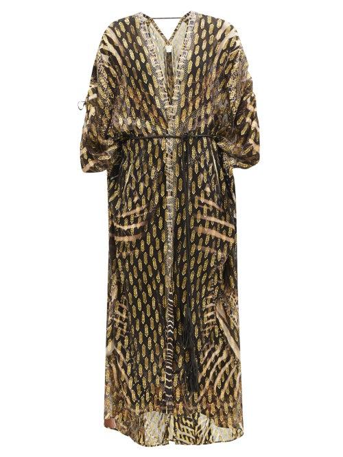 Camilla - Quechua King Drawstring Silk-blend Cover Up - Womens - Brown Black