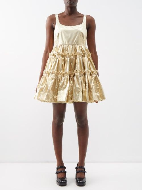 Molly Goddard - Selene Gathered Tiered-skirt Lam Dress - Womens - Gold