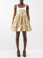 Molly Goddard - Selene Gathered Tiered-skirt Lam Dress - Womens - Gold