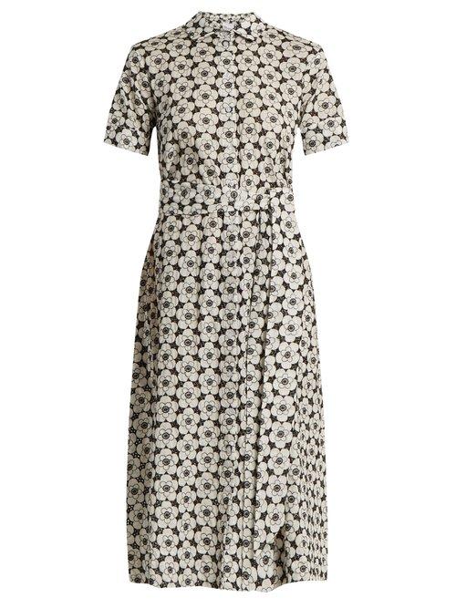 Matchesfashion.com Lisa Marie Fernandez - Floral Embroidered Short Sleeved Cotton Dress - Womens - White Black
