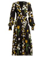 Matchesfashion.com Andrew Gn - Daffodil Print Silk Midi Dress - Womens - Black Print