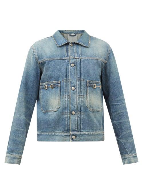 Gucci - Horsebit-detailed Distressed Denim Jacket - Mens - Blue