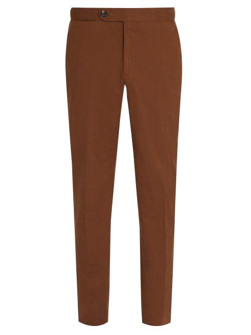 Matchesfashion.com Ermenegildo Zegna - Tailored Cotton Blend Trousers - Mens - Brown