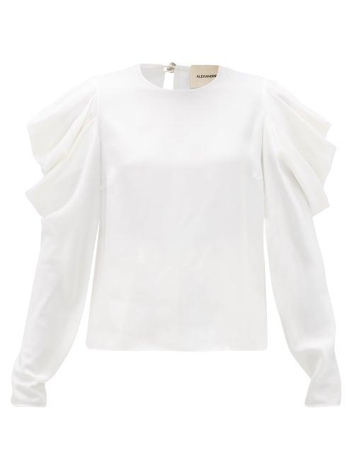 Matchesfashion.com Alexandre Vauthier - Ruched Puff-sleeve Faille Blouse - Womens - White
