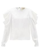Matchesfashion.com Alexandre Vauthier - Ruched Puff-sleeve Faille Blouse - Womens - White