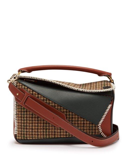 Matchesfashion.com Loewe - Puzzle Contrast Panel Tweed Bag - Womens - Green Multi
