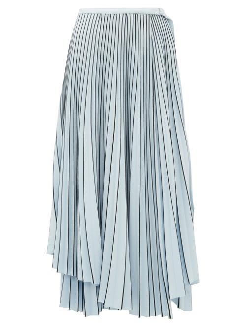 Matchesfashion.com Proenza Schouler - Striped Asymmetric Hem Pleated Crepe Wrap Skirt - Womens - Blue Multi