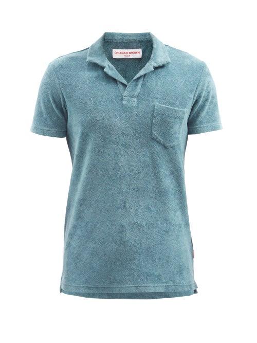 Orlebar Brown - Open-collar Cotton-terry Polo Shirt - Mens - Dark Green