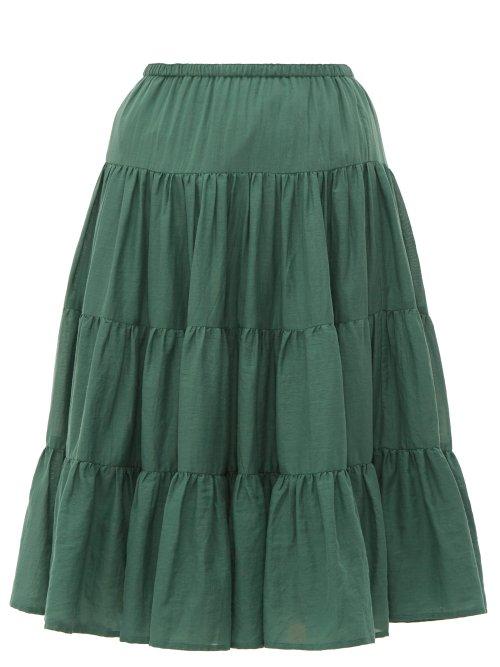 Matchesfashion.com Loup Charmant - Falco Tiered Cotton Voile Skirt - Womens - Green