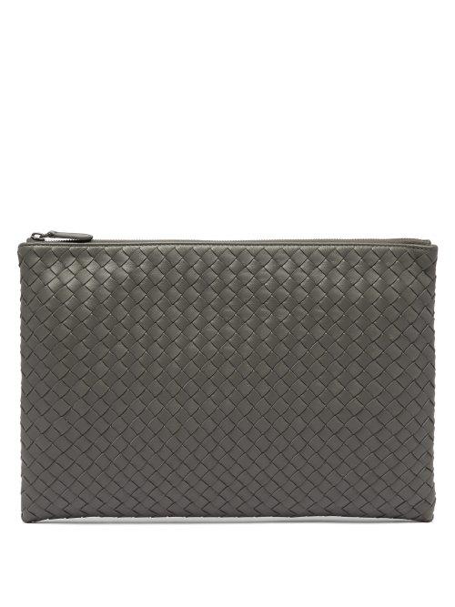 Matchesfashion.com Bottega Veneta - Intrecciato Leather Pouch - Womens - Grey