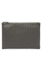 Matchesfashion.com Bottega Veneta - Intrecciato Leather Pouch - Womens - Grey