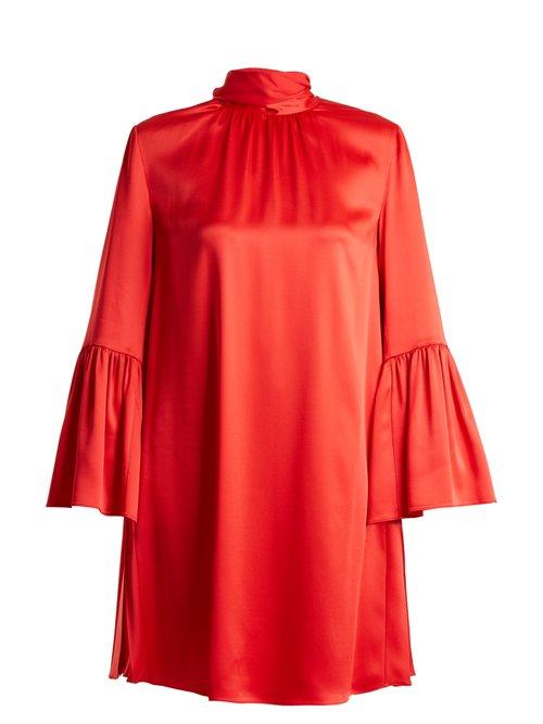 Matchesfashion.com Fendi - Tie Neck Crepe Back Satin Dress - Womens - Red