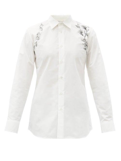 Matchesfashion.com Alexander Mcqueen - Floral-print Harness Cotton-poplin Shirt - Mens - White Black